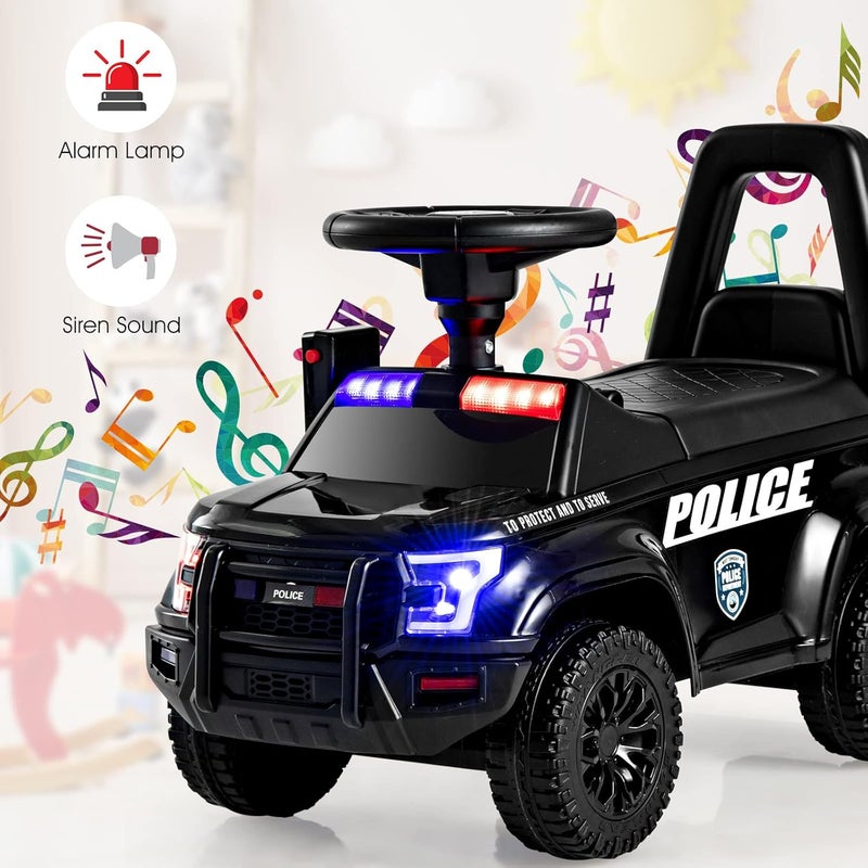 Olakids Ride On Push Police Car, Toddler Foot-to-Floor Sliding Toy with Siren, Steering Wheel, Megaphone, Horn, Headlights, Under Seat Storage, Kids Racer Walking Gift for Boys Girls 1-3 (Black) - Image 4